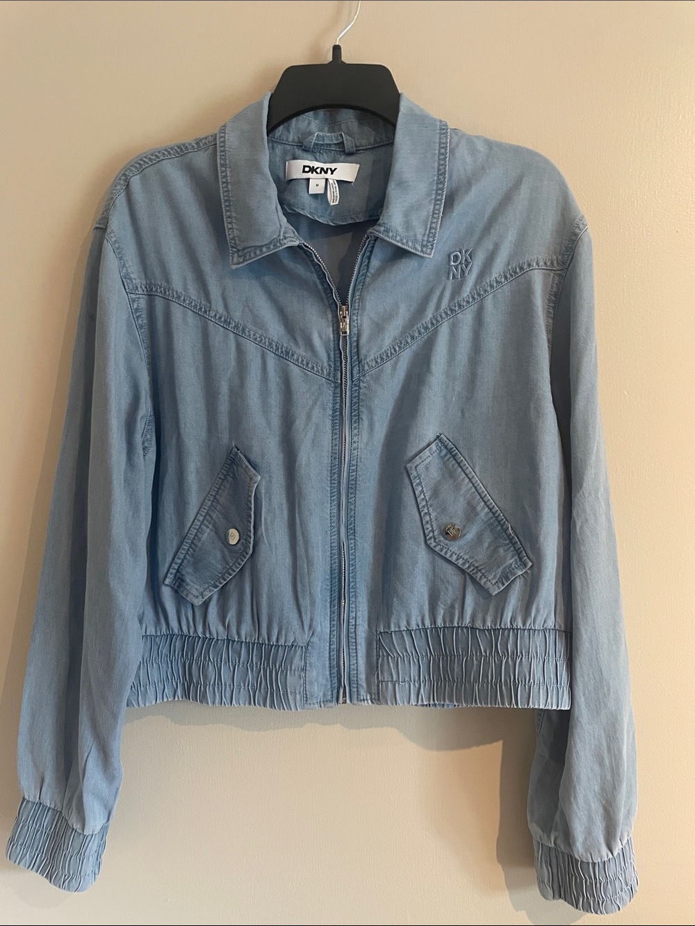 DKNY Light Denim Blue Zip-Up Jean Jacket